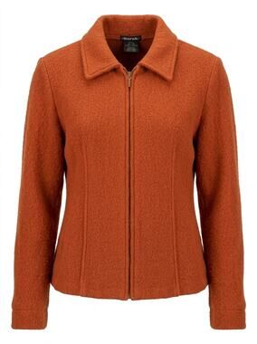 Sarah Ladies 100% Wool Pumpkin Full Zip Jacket Long Sleeve Women Size XL